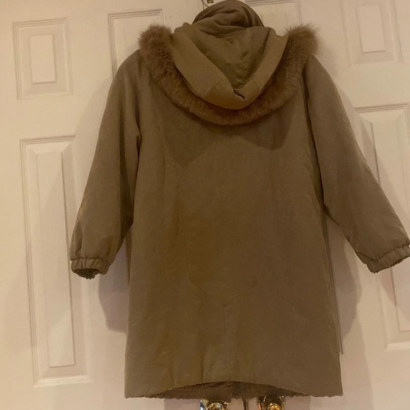 Cleo petites tan faux fur trim soft suede puffer jacket Sz PM - Picture 14 of 14